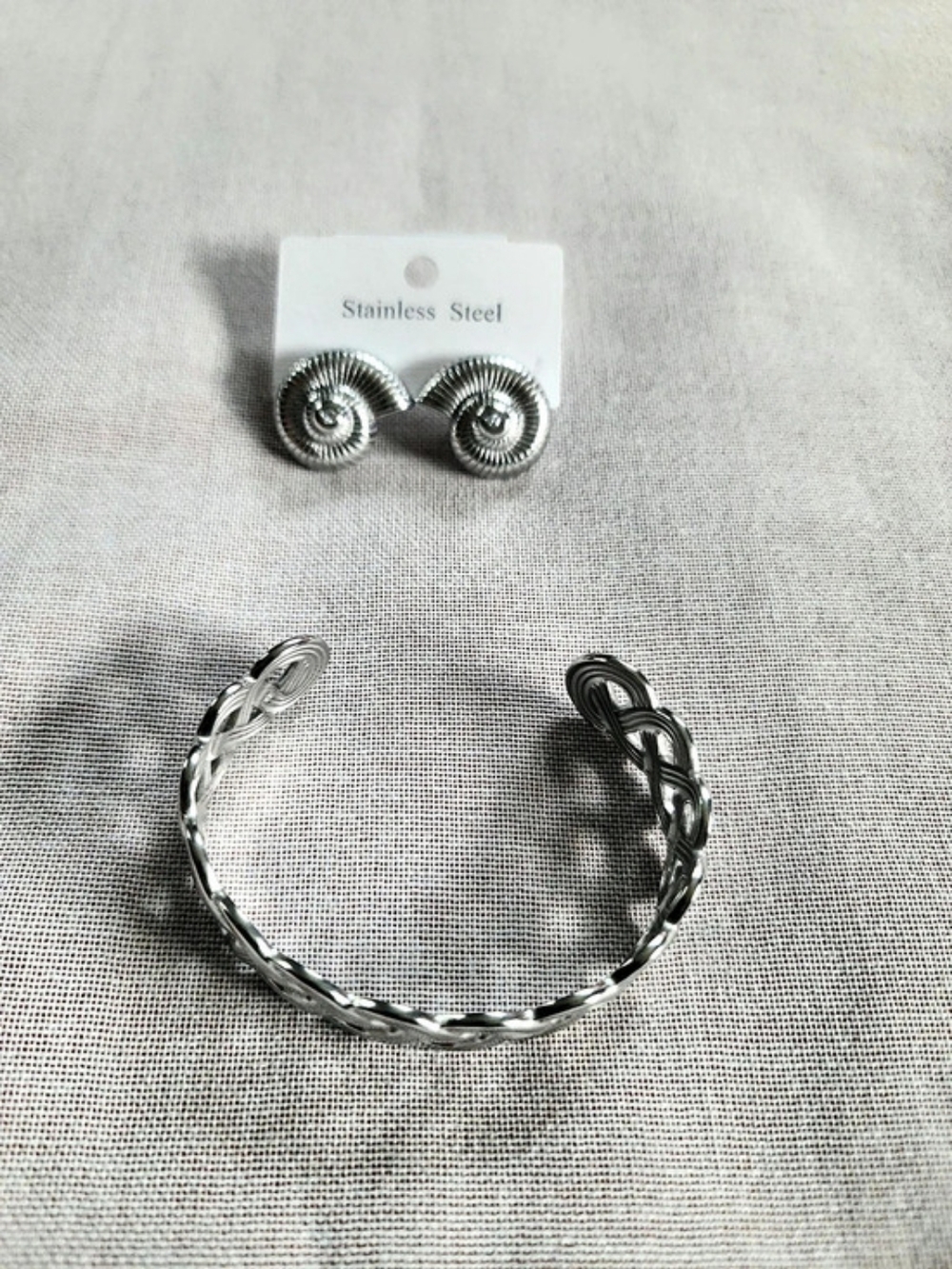 Stainless Steel Bracelet & Earrings Silver